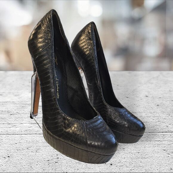 HOUSE of HARLOW 1960 NORA SNAKESKIN PLATFORM STILETTO HEELS  8.5 M- 39EU BLACK - Picture 2 of 16